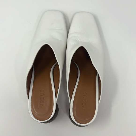 Neous White Leather Ball Heel Square Toe Mules Size 38 Women’s - Picture 6 of 10